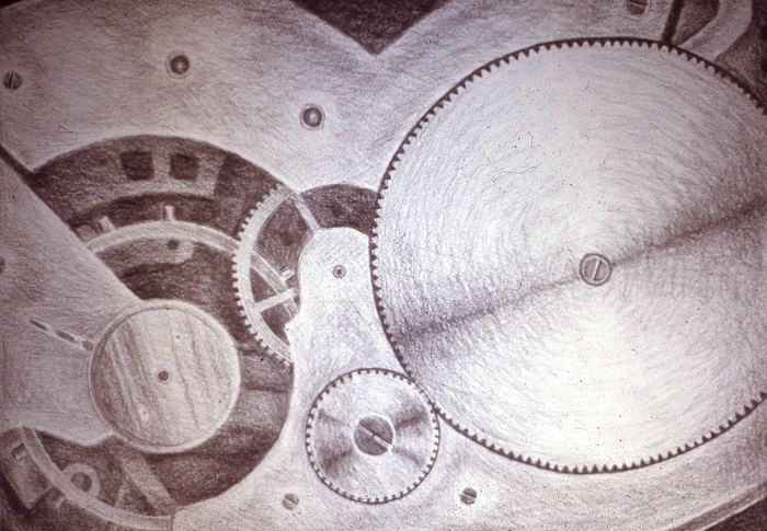 Pencil drawing of clockwork gears
