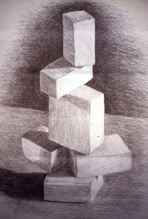 Pencil drawing of balanced wooden blocks