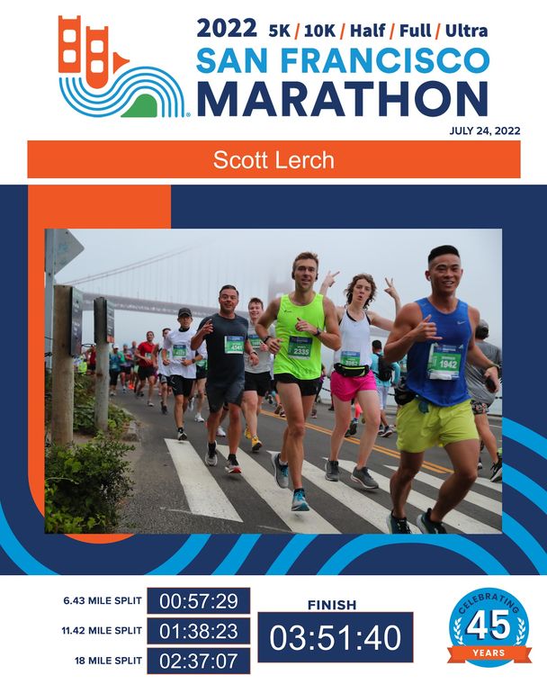 Scott Lerch finisher card, The San Francisco Marathon 2022